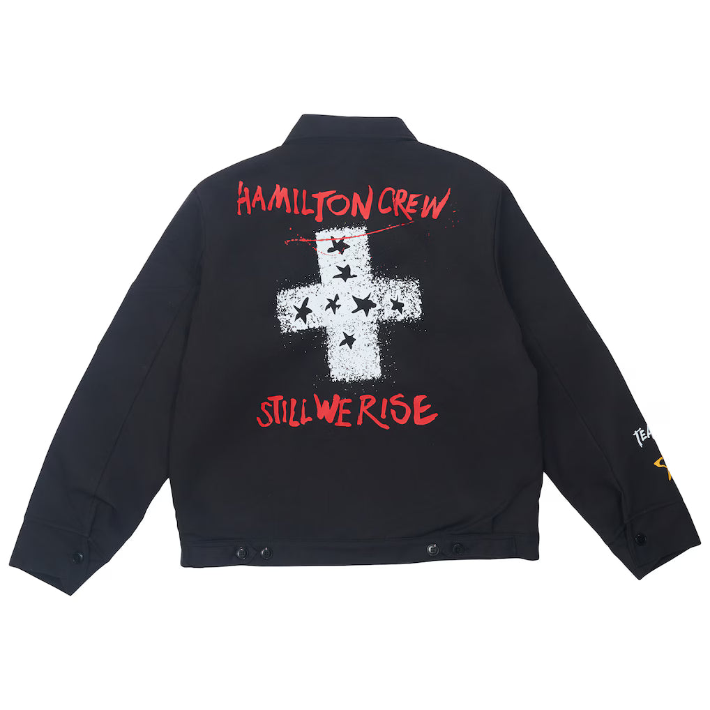 +44 Steadman Stars Zip Up Quilted Jacket Replica | Lewis Hamilton Unisex Black Motorsport Jacket