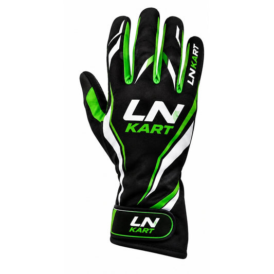 LN Kart Racing Gloves Black Green & White – Professional Go Kart Gloves