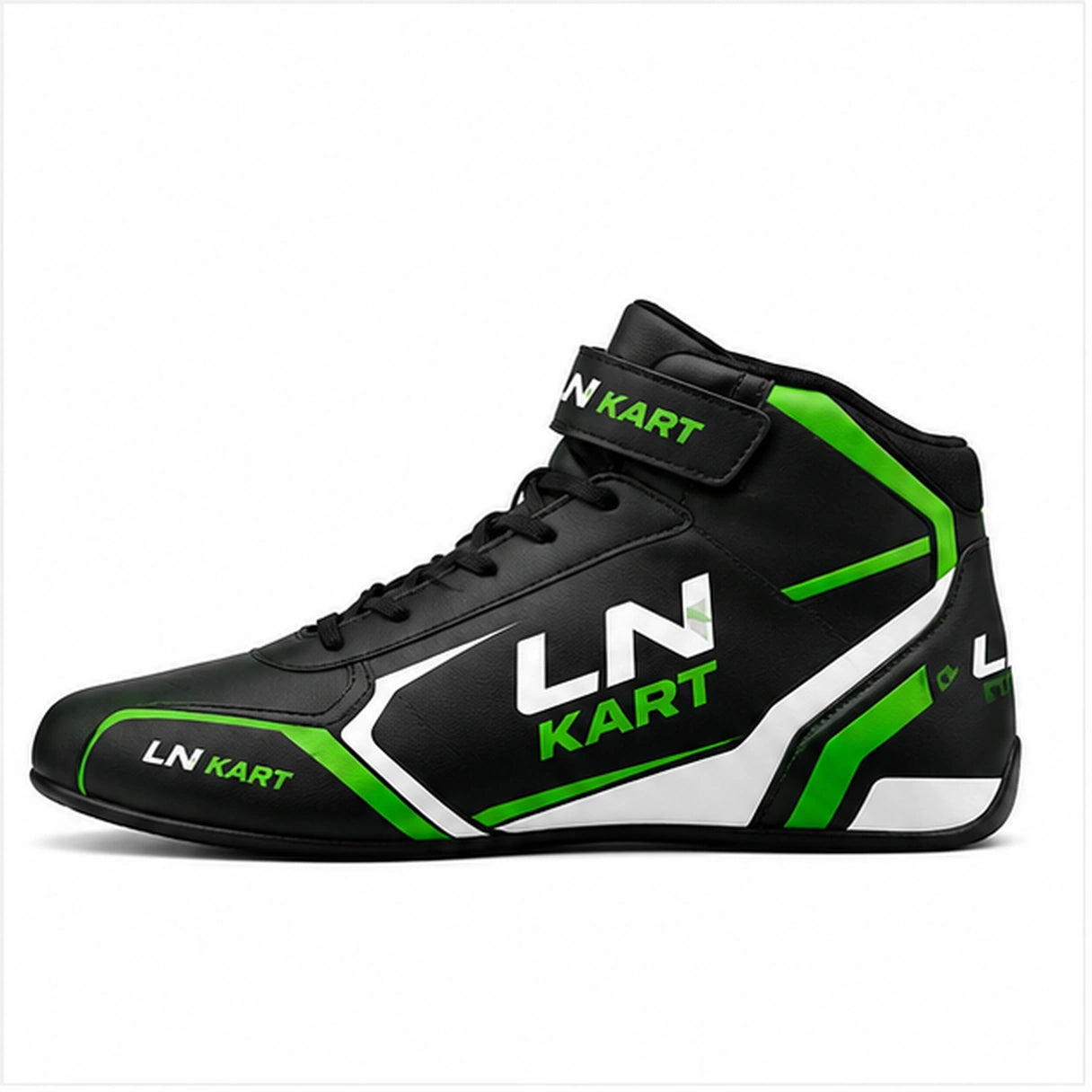 LN Kart Racing Shoes Black Green & White – Professional Go Kart Racing Shoes
