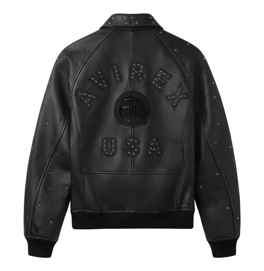 AVIREX Studded Leather Jacket – USA Embossed