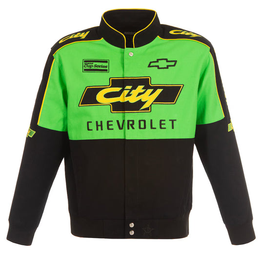 Men's NASCAR JH Design Black City Chevrolet Legend Full-Snap Twill Uniform Jacket | Official Racing Team Jacket