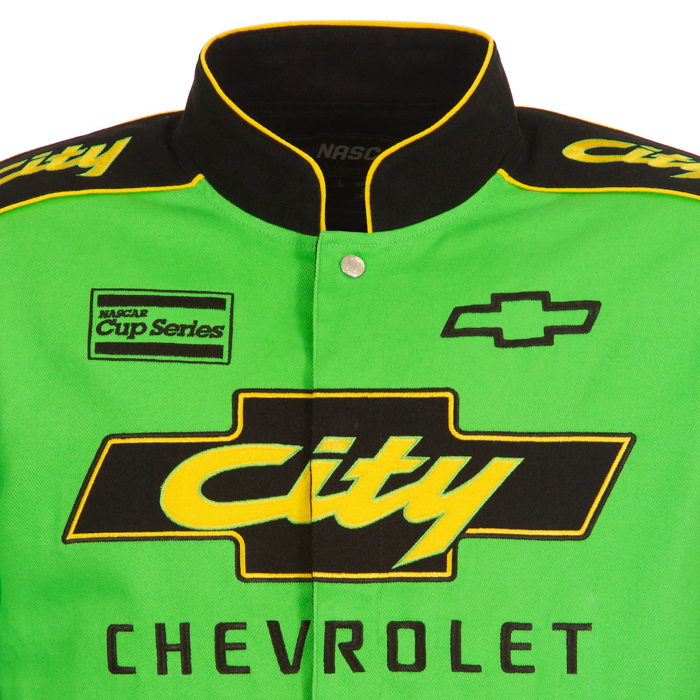 Men's NASCAR JH Design Black City Chevrolet Legend Full-Snap Twill Uniform Jacket | Official Racing Team Jacket