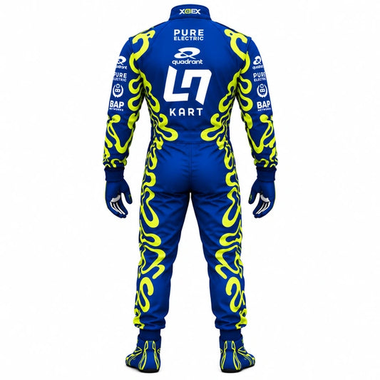 L7 Kart blue neon yellow karting racing suit back view