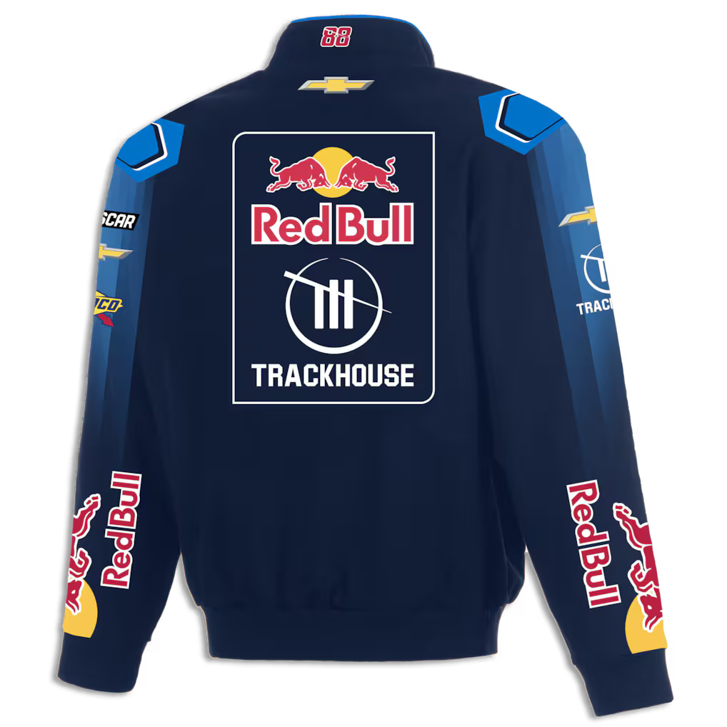 Men's Connor Zilisch JH Design Navy 2026 Trackhouse Red Bull Full-Snap Twill Racing Jacket | Official NASCAR Jacket