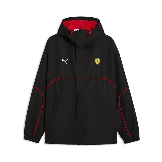 Scuderia Ferrari Puma Black Rain Jacket | Official Ferrari F1 Hooded Waterproof Jacket