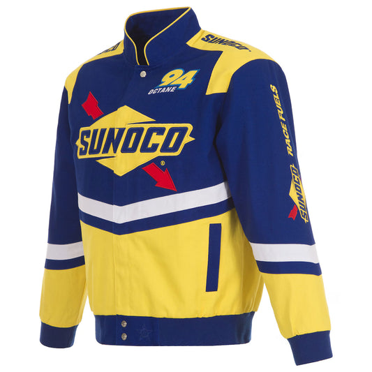 Men's NASCAR JH Design Royal/Yellow Sunoco Full-Snap Twill Uniform Jacket | Official Racing Team Varsity Jacket