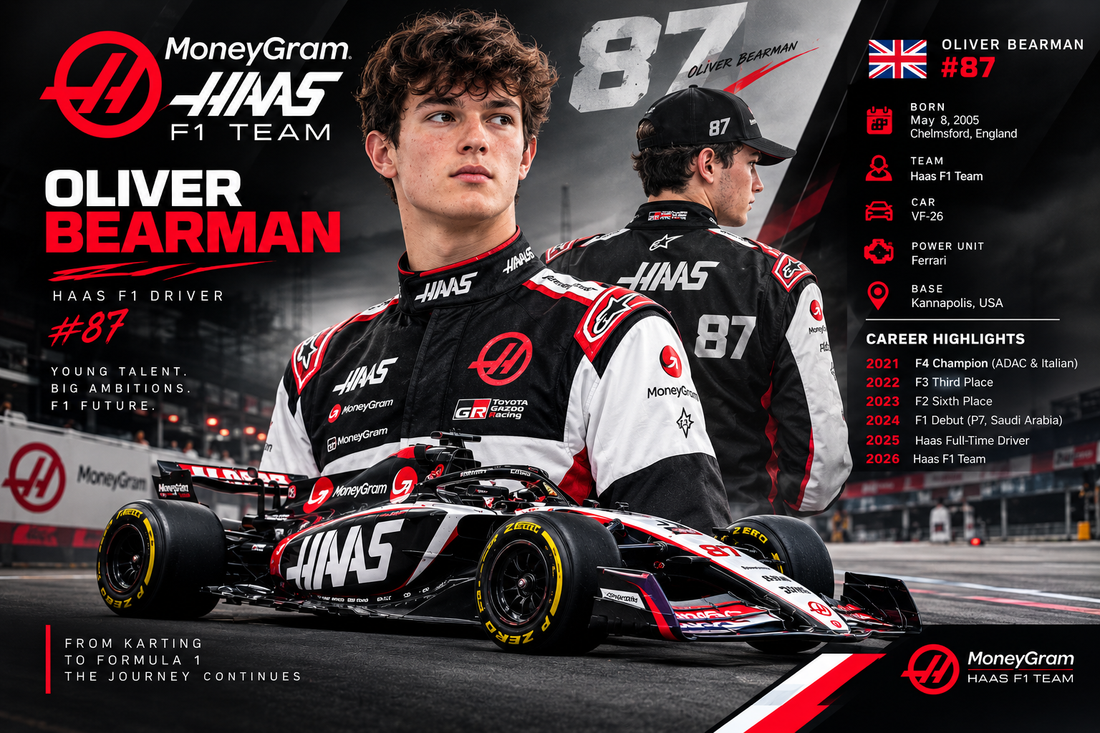Oliver Bearman Haas F1 2026 driver number 87 with VF-26 racing car
