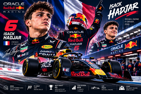 Isack Hadjar Red Bull Racing F1 driver number 6 with RB22 Formula 1 car in 2026