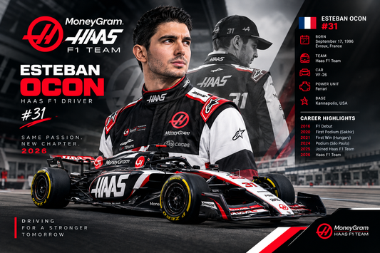 Esteban Ocon Haas F1 2026 driver number 31 with VF-26 racing car