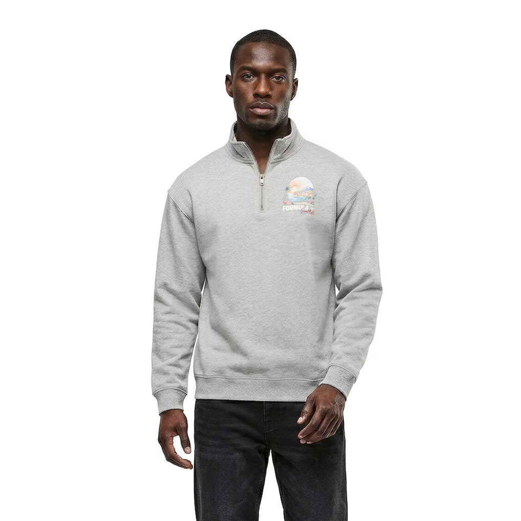 Formula 1 Retro Graphic 1/4 Zip Sweatshirt Replica | Grey Vintage F1 Quarter Zip Pullover