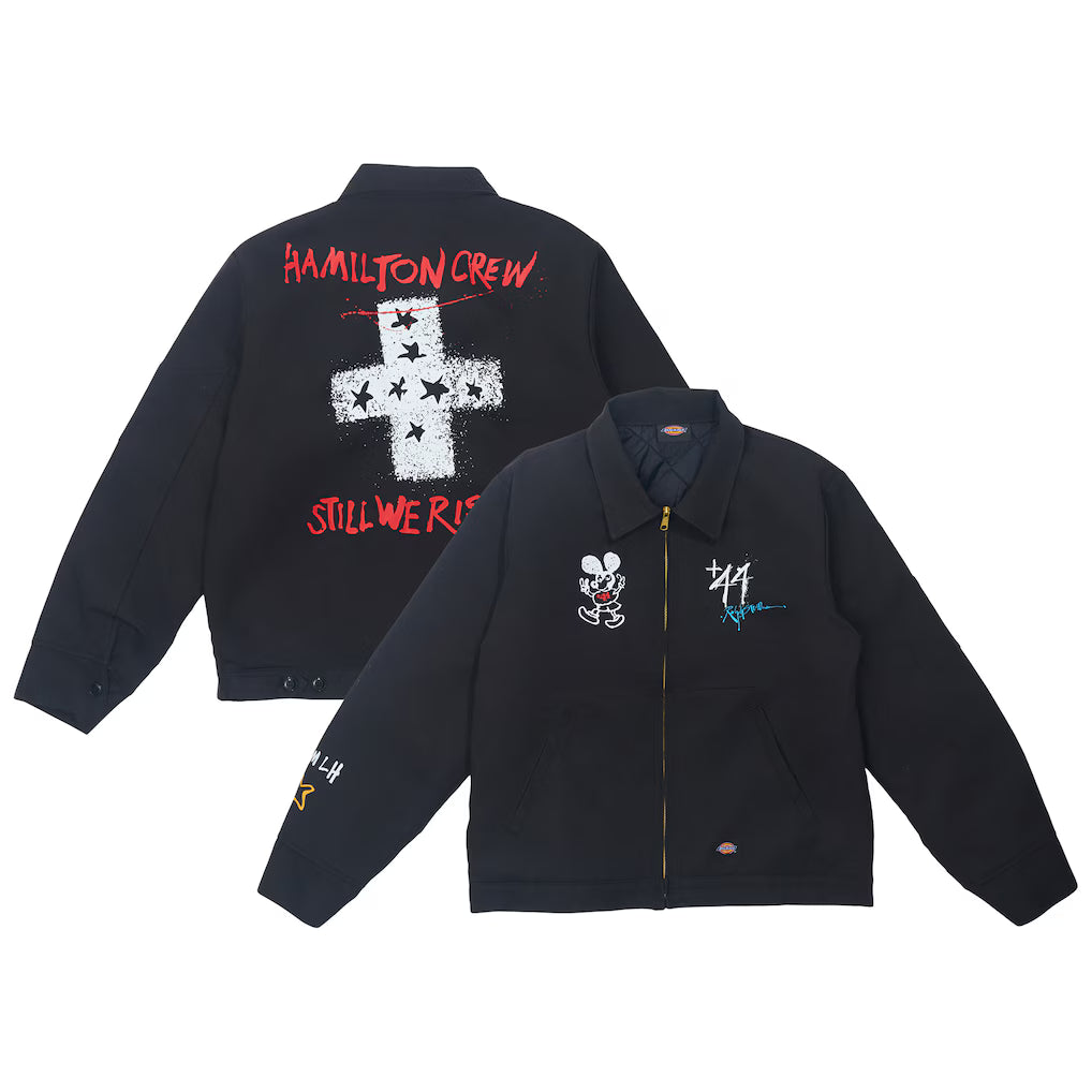 +44 Steadman Stars Zip Up Quilted Jacket Replica | Lewis Hamilton Unisex Black Motorsport Jacket