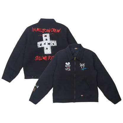 +44 Steadman Stars Zip Up Quilted Jacket Replica | Lewis Hamilton Unisex Black Motorsport Jacket