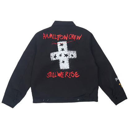 +44 Steadman Stars Zip Up Quilted Jacket Replica | Lewis Hamilton Unisex Black Motorsport Jacket