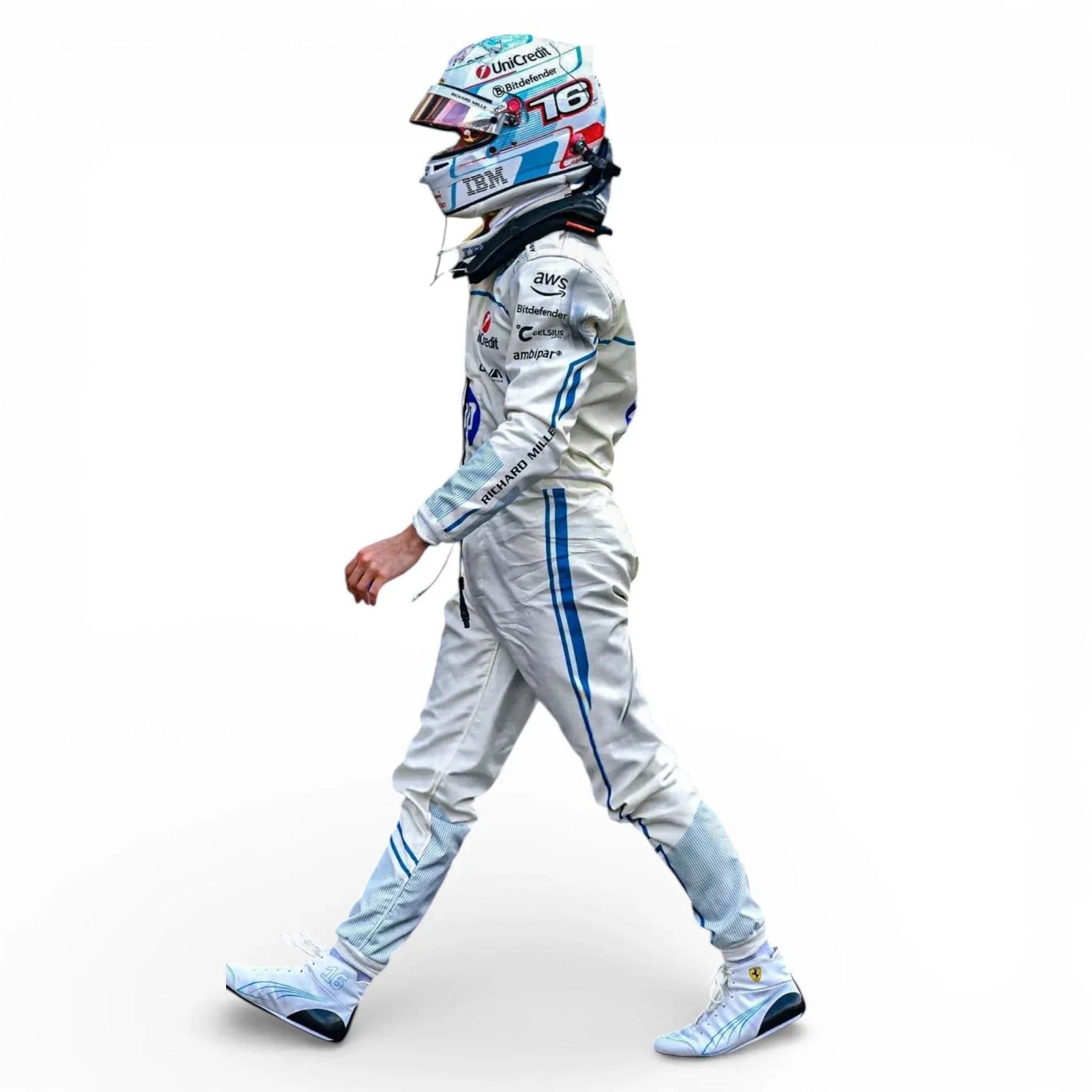 2025 Charles Leclerc Scuderia Ferrari White F1 Race Suit – Monaco GP - Rustle Racegear