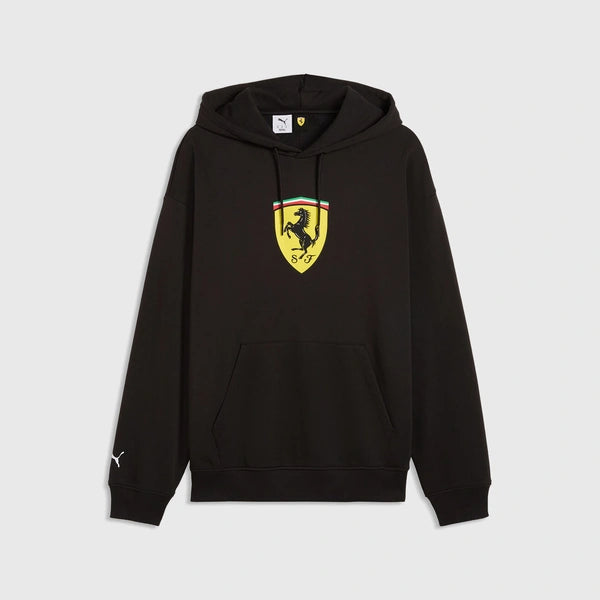 Black hoodie with Ferrari logo on a light gray background