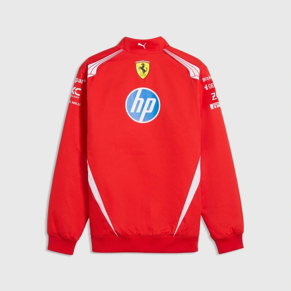 Red sweatshirt with HP logo and Ferrari emblem on a white background