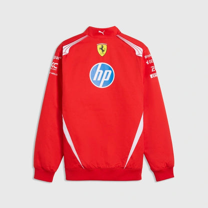 Red sweatshirt with HP logo and Ferrari emblem on a white background