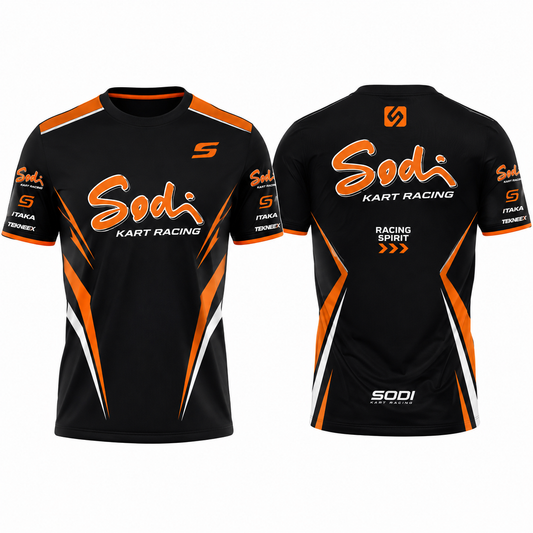 Sodi Kart Racing T-Shirt Black Orange – Go Kart Motorsport Shirt