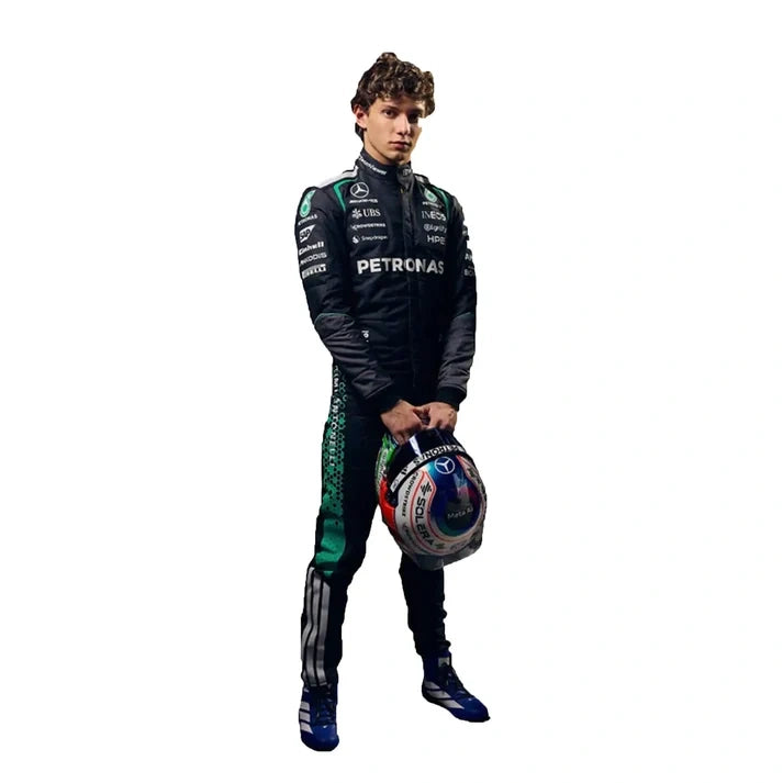 2026 Mercedes AMG Petronas F1 Andrea Kimi Antonelli race suit front side view