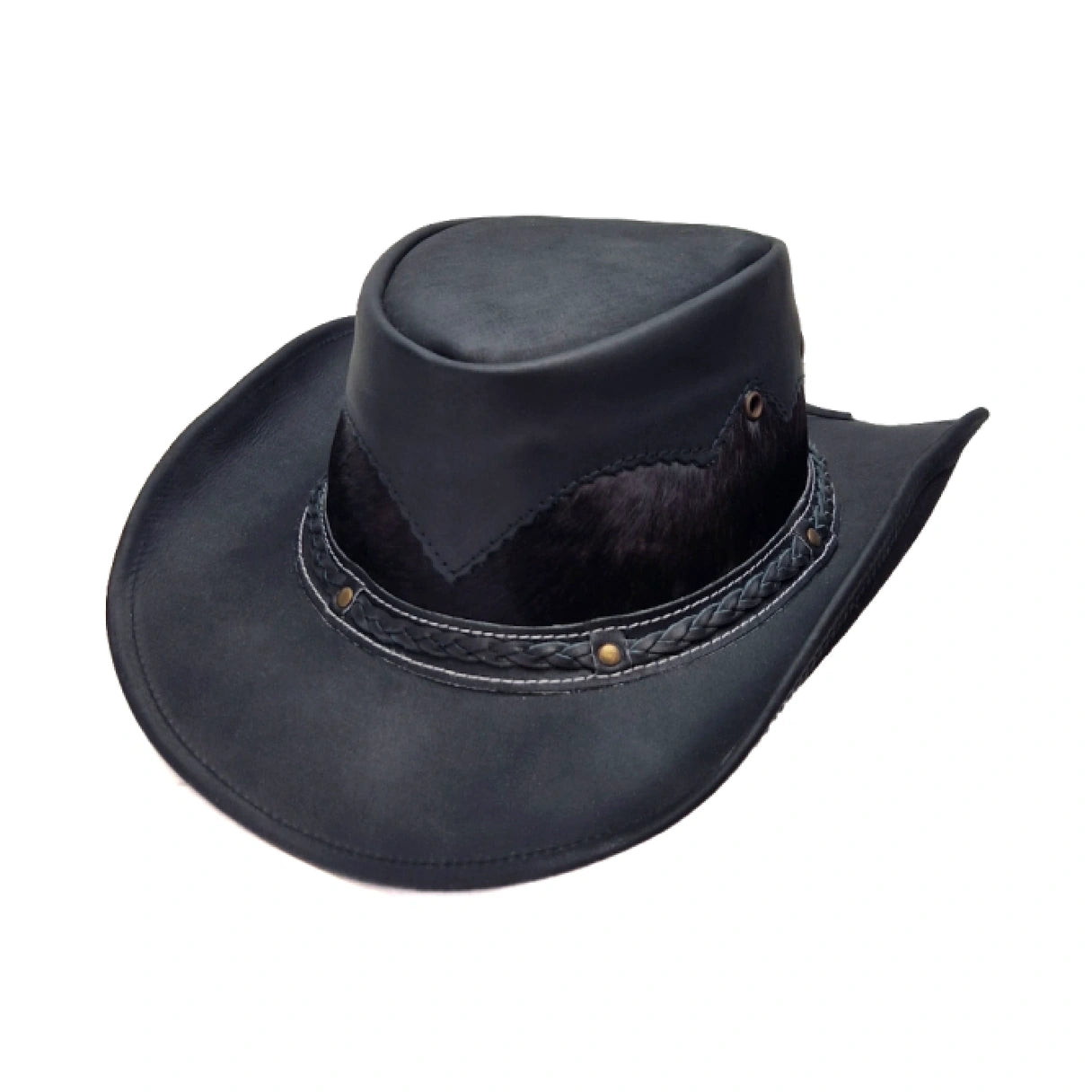 Black Leather Western Cowboy Hat with Cowhide Band – Stylish Ranch Hat