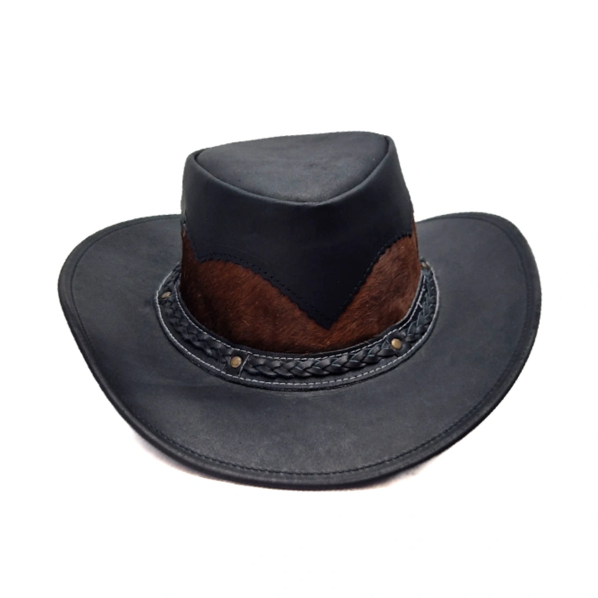 Black Leather Western Cowboy Hat with Cowhide Band – Stylish Ranch Hat