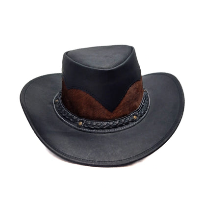 Black Leather Western Cowboy Hat with Cowhide Band – Stylish Ranch Hat