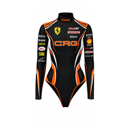 CRG Black Racing Bodysuit with Ferrari Style & Motorsport Sponsor Design