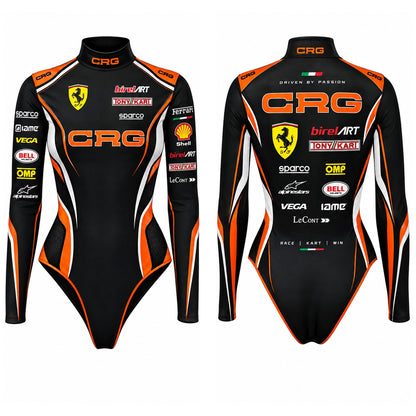 CRG Black Racing Bodysuit with Ferrari Style & Motorsport Sponsor Design