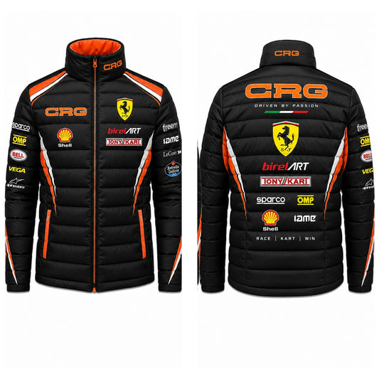 CRG Black Orange Racing Puffer Jacket – Karting Motorsport Jacket