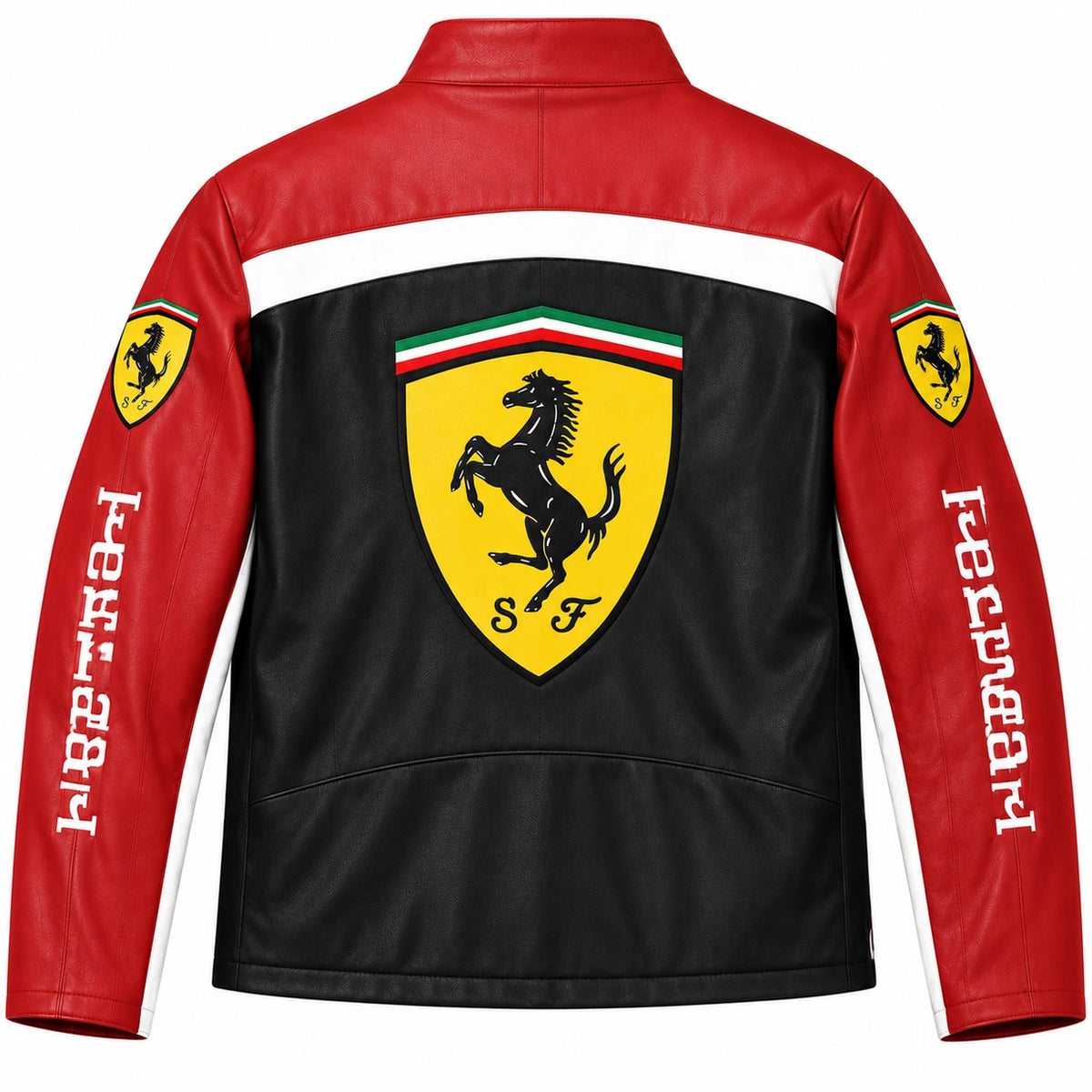 vintage motorsport leather jacket back view