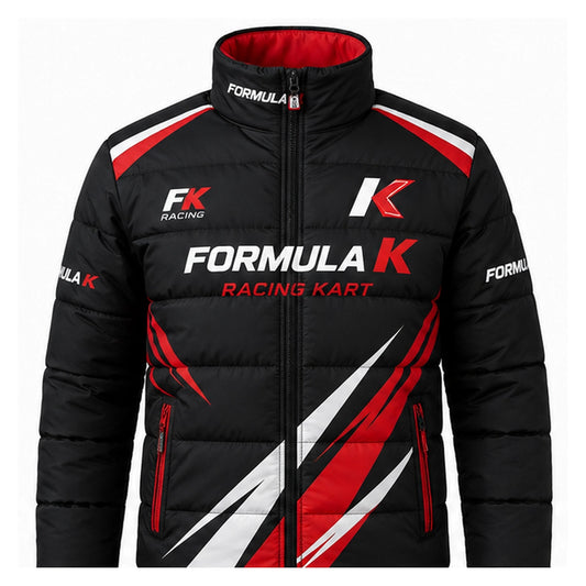 Formula K Racing Puffer Jacket Black Red White – Karting Motorsport Jacket