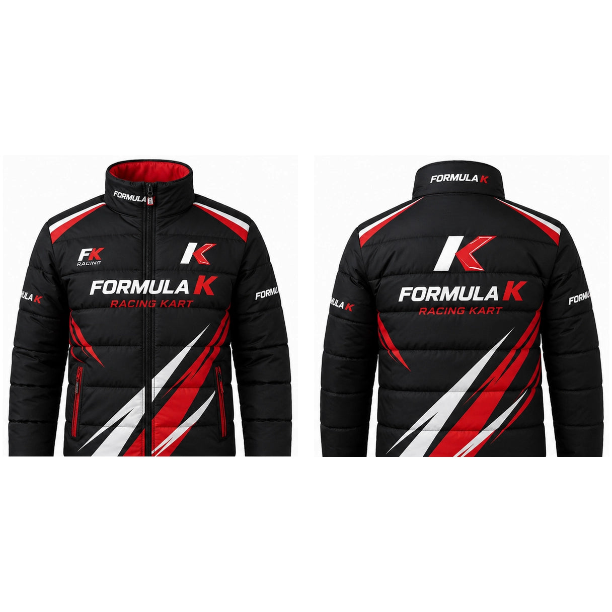 Formula K Racing Puffer Jacket Black Red White – Karting Motorsport Jacket