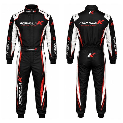 Formula K Racing Suit Black Red White – Go Kart Racing Suit