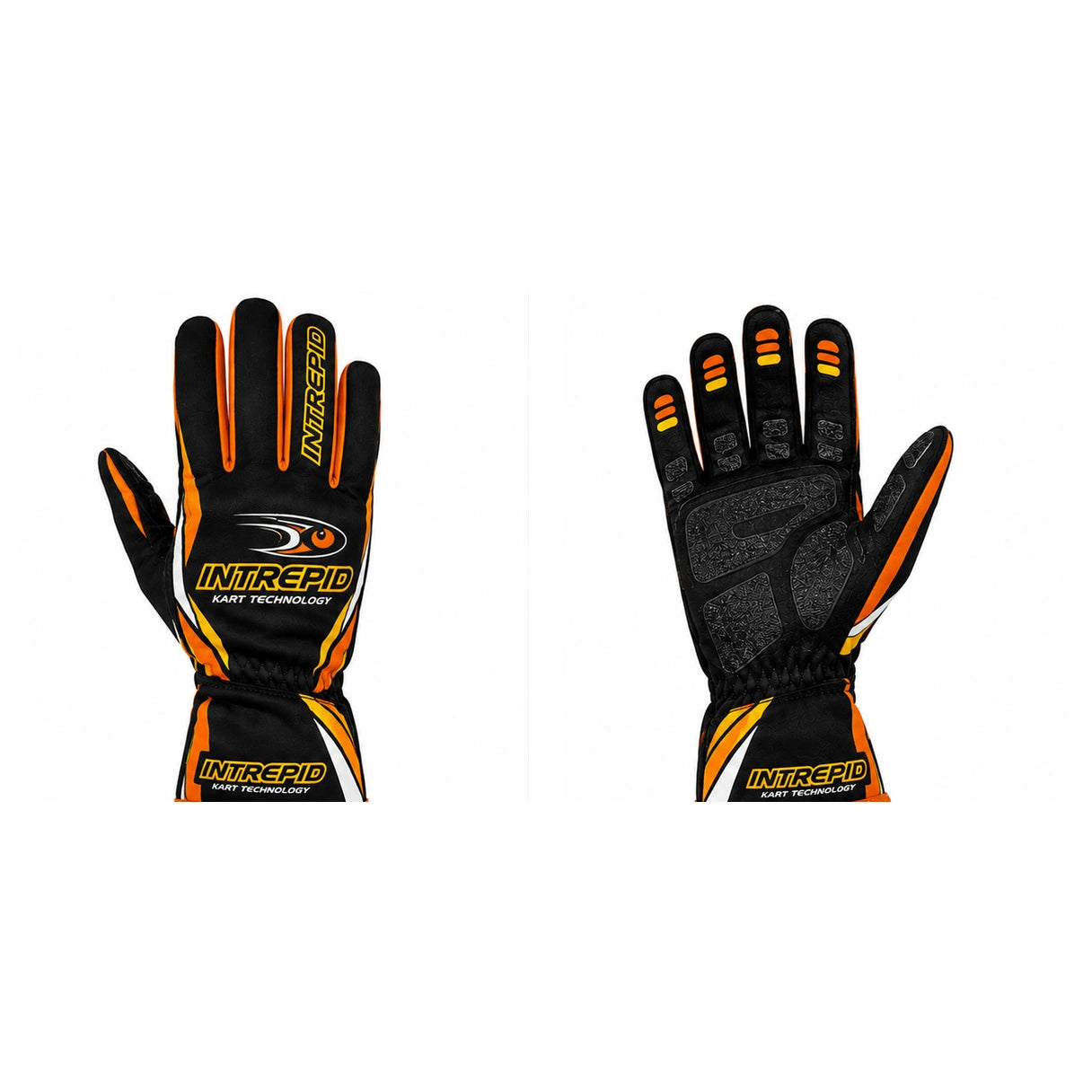 Intrepid Kart Racing Gloves Black Orange & Yellow – Professional Go Kart Gloves