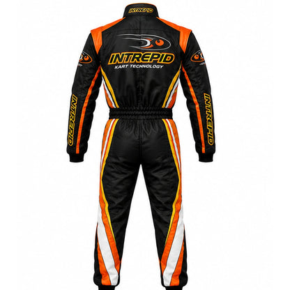 Intrepid Kart Racing Suit Black Orange & Yellow – Professional Go Kart Suit