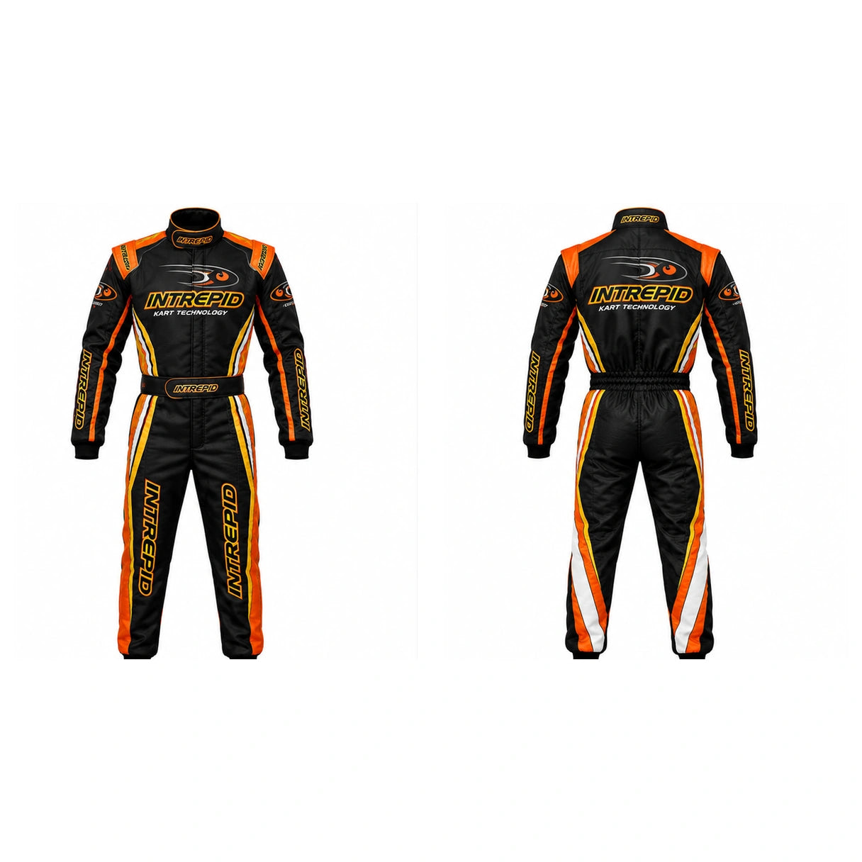 Intrepid Kart Racing Suit Black Orange & Yellow – Professional Go Kart Suit