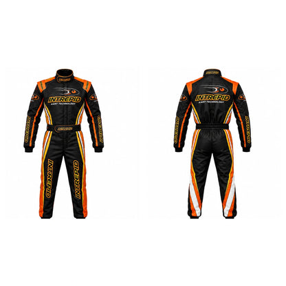 Intrepid Kart Racing Suit Black Orange & Yellow – Professional Go Kart Suit