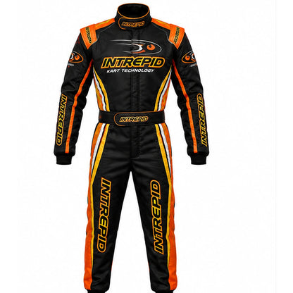 Intrepid Kart Racing Suit Black Orange & Yellow – Professional Go Kart Suit