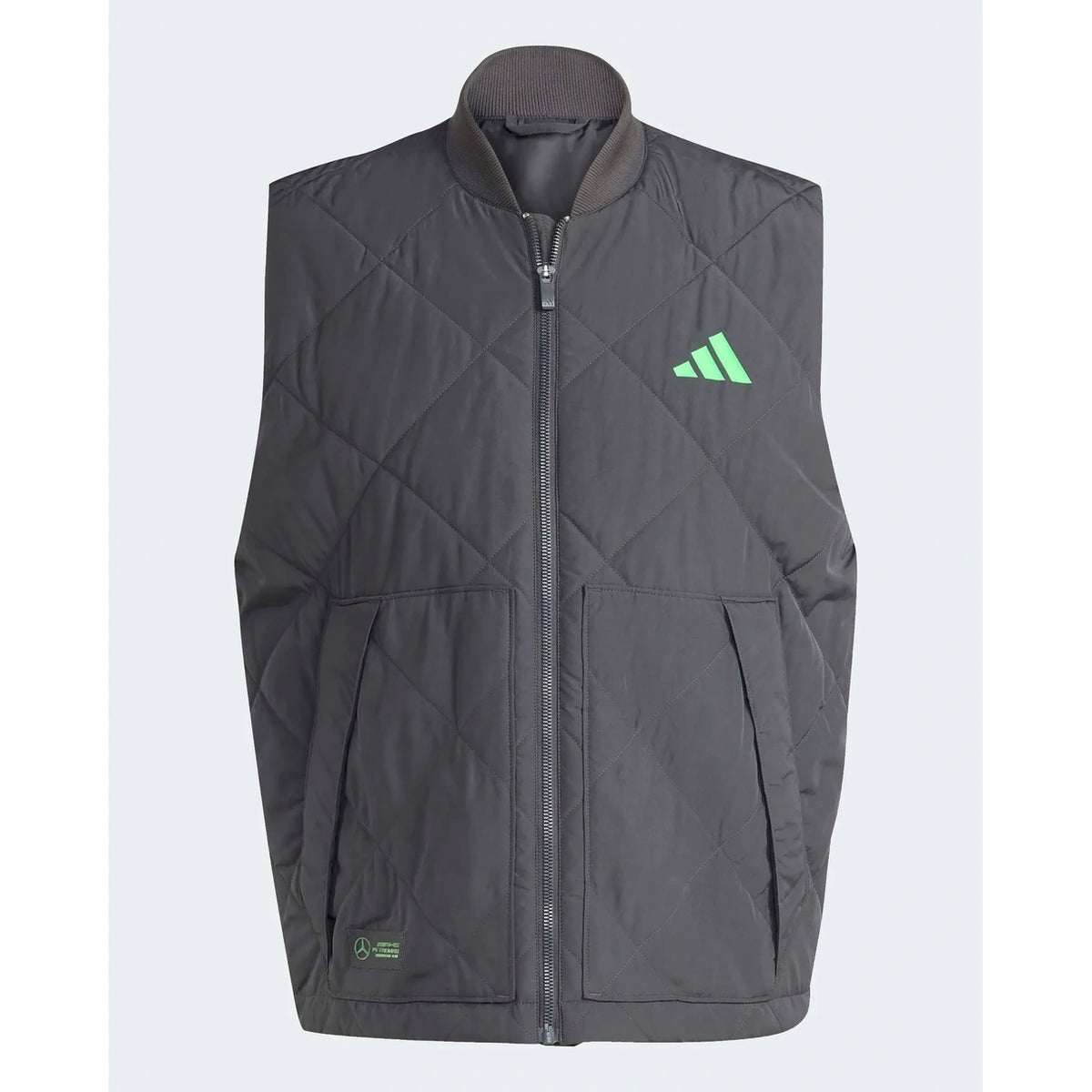 Grey men's premium sweat vest front product view with full zip and quilted design