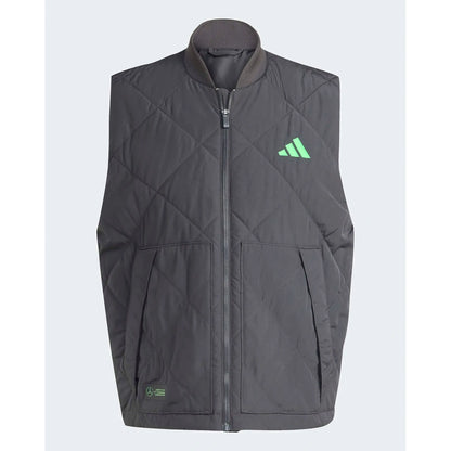 Grey men's premium sweat vest front product view with full zip and quilted design