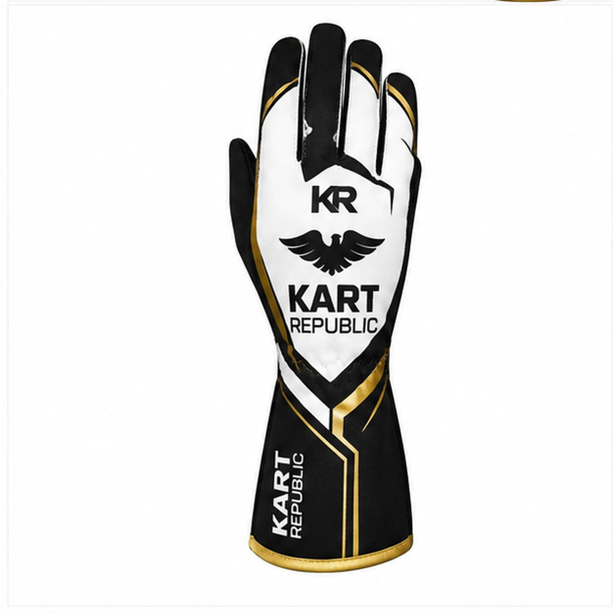 Kart Republic Karting Racing Gloves Black White Gold – Professional Driving Gloves