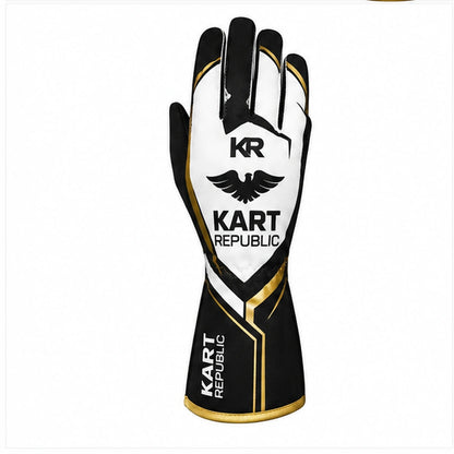 Kart Republic Karting Racing Gloves Black White Gold – Professional Driving Gloves