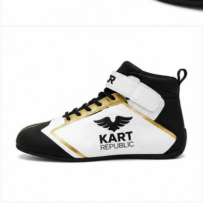 Kart Republic Karting Racing Shoes Black White Gold – High Top Go Kart Shoes