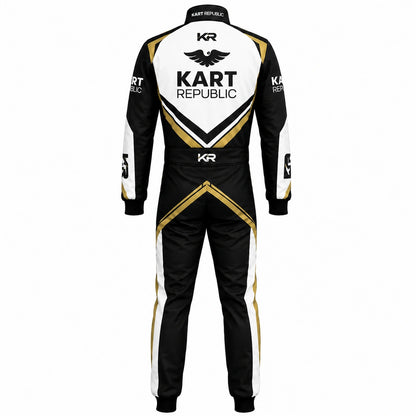Kart Republic Racing Kart Suit Black White Gold – Professional Karting Race Suit