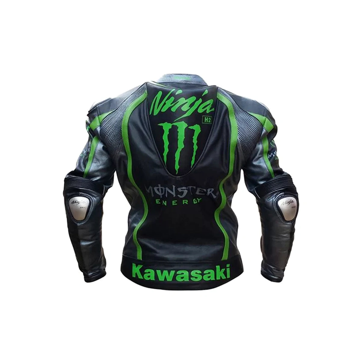 Kawasaki Ninja H2 Motorcycle Leather Racing Jacket Black Green