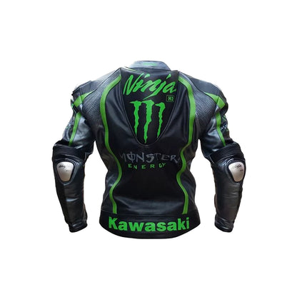 Kawasaki Ninja H2 Motorcycle Leather Racing Jacket Black Green