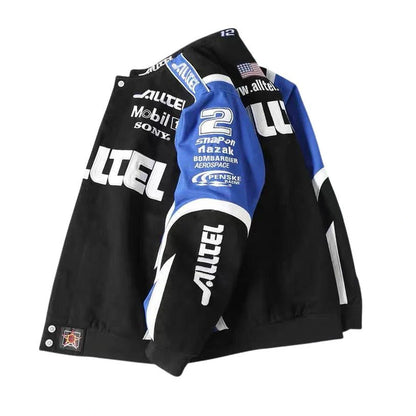 Kawasaki Motorcycle Racing Leather Jacket Black Blue | Men's Riding Jacket