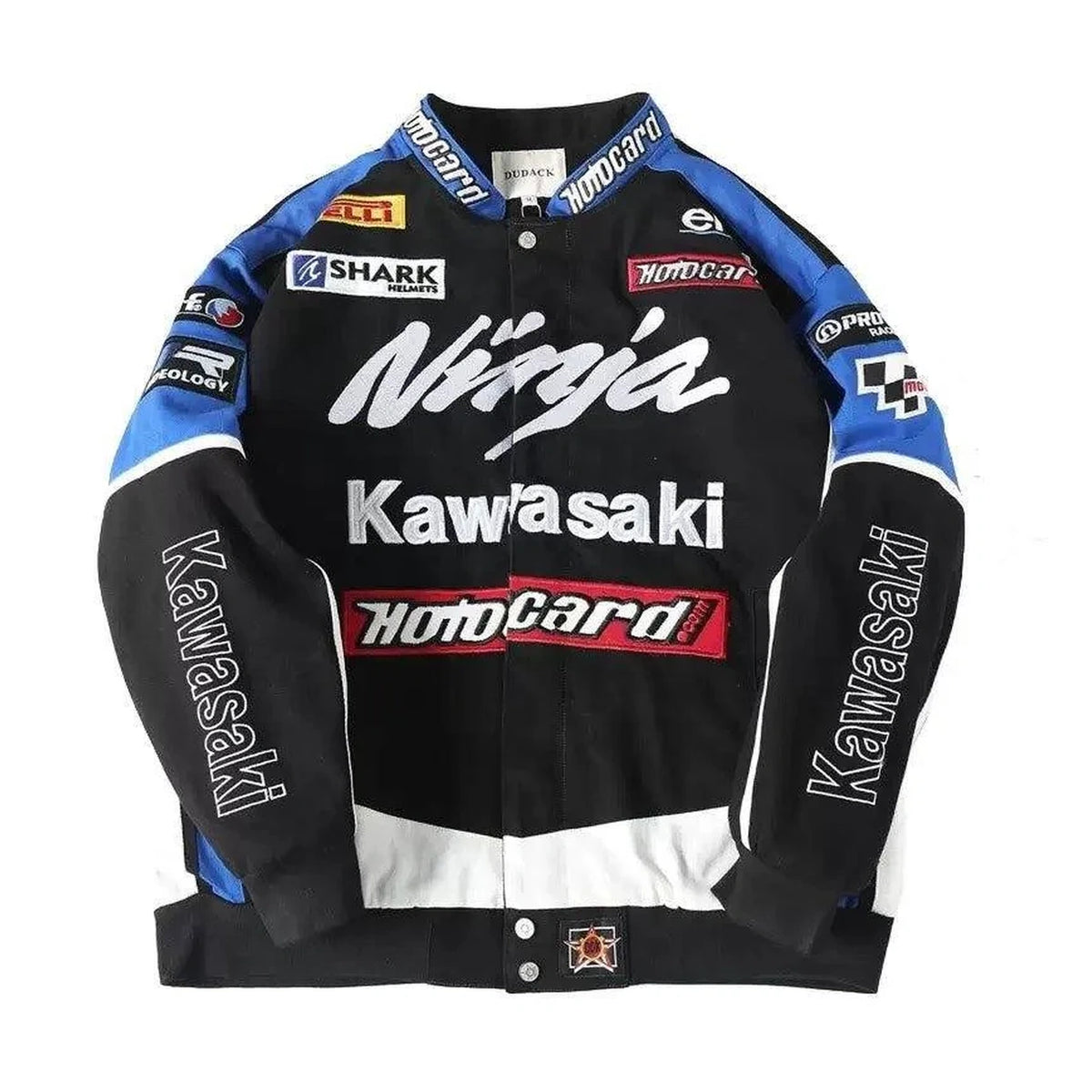 Kawasaki Motorcycle Racing Leather Jacket Black Blue | Men's Riding Jacket