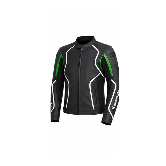 Kawasaki Black Green Motorcycle Leather Jacket | Racing Riding Jacket