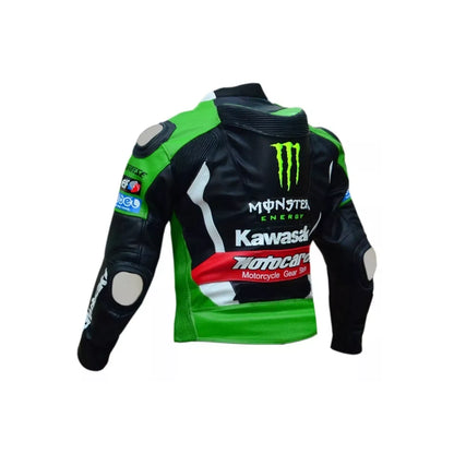 Kawasaki Racing Team Motorcycle Leather Jacket – Black Green Monster Racing Jacket